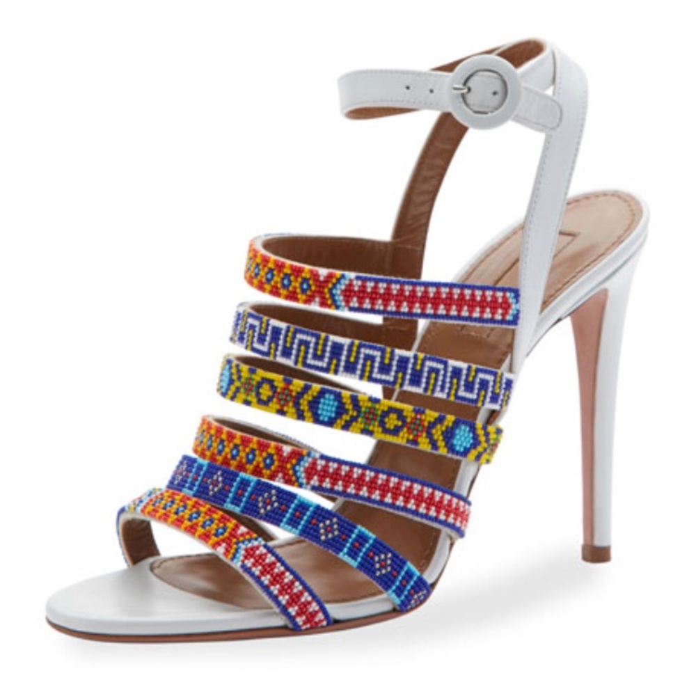 Aquazzura Masai white beaded leather heeled sandal